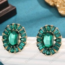 CLIP ON green OVAL CRYSTAL