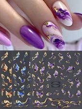 Marble Nail Art Stickers Self-adhesive Colourful Waves Blue Purple Brown Gold