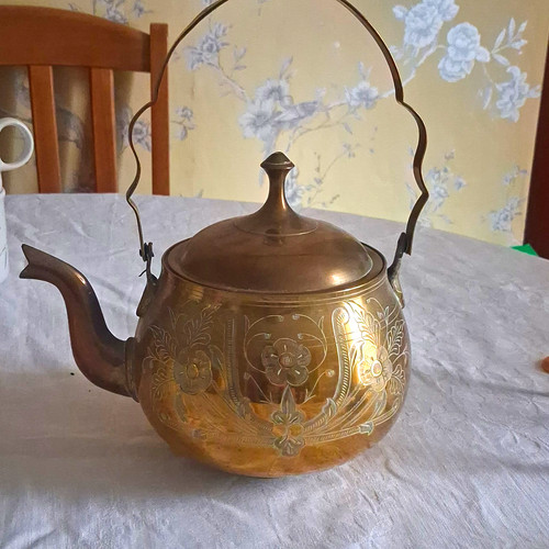 Engraved brass vintage tea - brass,