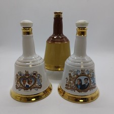 X3 EMPTY Bells Whisky Bottles by Wade 75cl - Charles/Di, Andrew/Sarah & Standard