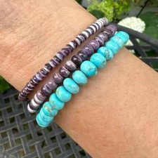 6mm Plum Purple Wampum Shell Beaded Bracelet, Unique Handmade Native American