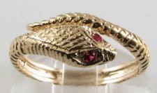 9K 9CT GOLD INDIAN RUBY EYES SNAKE COILED ART DECO INS RING Size J K L M