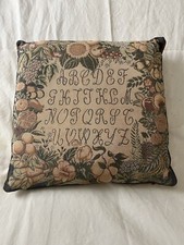 Two Vintage Tapestry Cushions Alphabet And Parrot