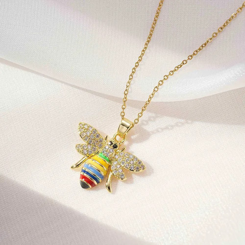 Gold silver sweet bee neclace - gold,