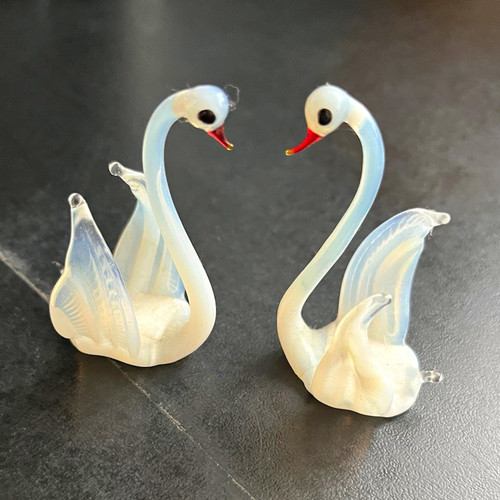 Pair vintage glass swan - glass,