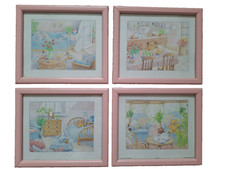Teddy Bear Pictures in Pink Frames, 15cm x 17cm, Set of 4