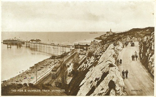 Mumbles vintage postcard - postcard, train