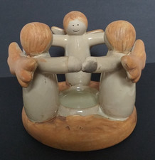 Angel Trio Holding Hands In A Circle, Ceramic Tea Light / Candle Holder.