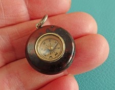VICTORIAN WORKING COMPASS FOB CHARM Serpentine Stone POCKET WATCH CHAIN CHARM