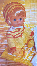 Dolls Knitting Pattern Coat Leggings Vest Bonnet Pram Cover 12"-14" Doll DK