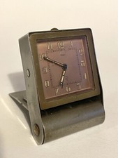 Incredible Vintage Art Deco Jaeger Travel Clock in Metal Stand 2-day back winds