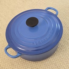 Le Creuset Azure Blue Enamel Cast Iron Dutch Oven #20 cm Double Handle With Lid