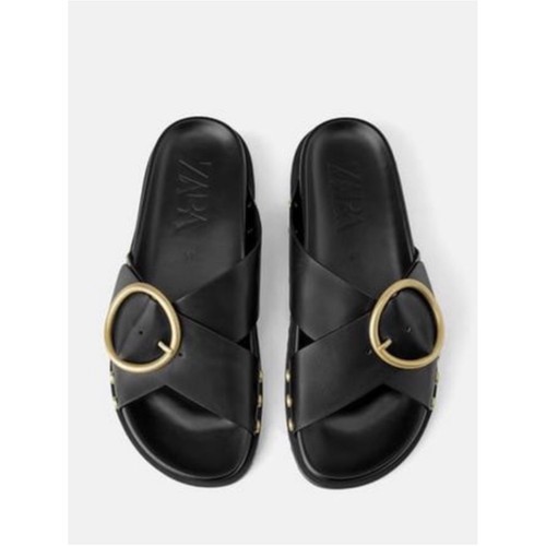 Zara black leather - zara, slide