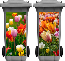Nezyo 2 Sheets Wheelie Bin Stickers, Tulip Flowers Dustbin Sticker Decorative Se