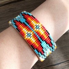 Native American Navajo Beaded Wide Cuff Open Bracelet Boho Southwestern #5