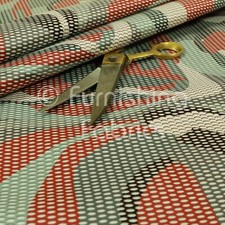 Fire Treated Red Grey White Geometric Abstract Print Velour Velvet Sofa Fabric