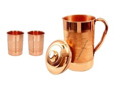 100% Pure Copper Water Pitcher Jug 1500ML Drinking Pot Tumbler Glass Cup 300ML