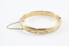9ct Rolled Gold Bangle Hinged Safety Chain Etched