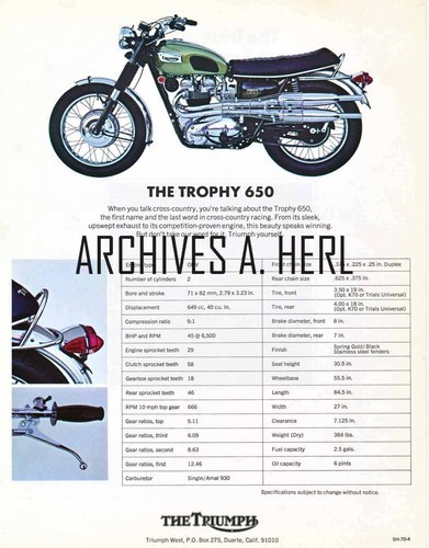 Triumph trophy 650 - triumph, 1970