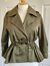 Dark Green, Popper Close Double Breasted, Lined, 3/4 Sleeve Thin Peplum Jacket-S