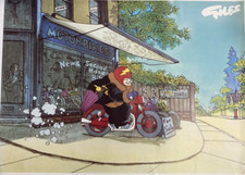 Giles cartoons Two colour prints featuring Grandma on motorbike and playing golf