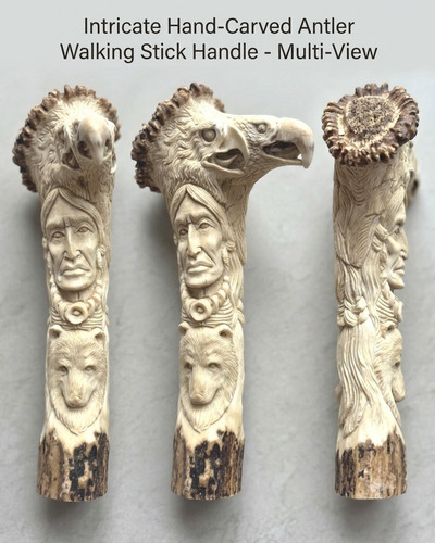 Hand carved deer antler wolf - deer, &