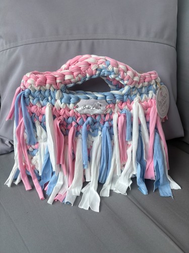 Pink white blue crochet - white,