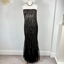 Ben de Lisi Debenhams Sequin Dress Strapless Size 12 Black Gold Evening Gown VGC
