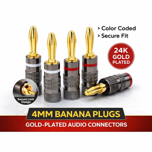 4pcs 4mm banana plugs gold - 4pcs,