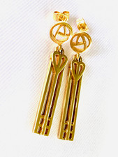 Large heavy 9ct gold drop earrings Charles Rennie Mackintosh