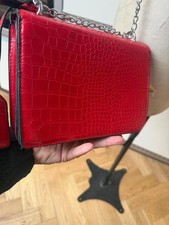 FASHION SHOULDER SATCHEL BAG TEXTURED RED FAUX LEATHER SILVER HARDWARE CHAIN