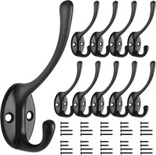 10Pack Coat Double Hook Black