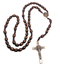 Rosary Beads Crucifix Pendant Necklace Benedict Dark Wood Maple Wood Jewellery