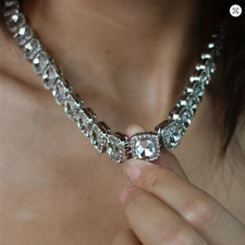 Luxury Silver 13mm Crystal Cuban Link Chain Necklace Women Iced Out Jewelry