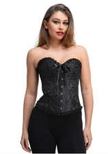 Black Satin / Lace Corset Ladies Burlesque Vampire Halloween Fancy Dress