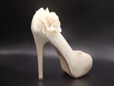 SIZE 3 4 5 6 7 8 WHITE OR IVORY CREAM SATIN CORSAGE HIGH HEEL BRIDAL SHOES BNWB