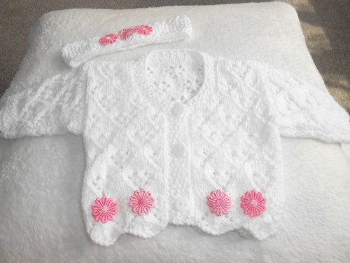 Hand knitted white pink - hand,