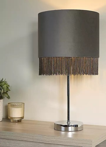 Grey velvet fringed shade - fringed,
