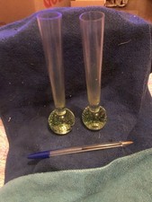 Vintage Handblown Bud Vase Paperweight Bullicante Bubble Art Glass Green Base