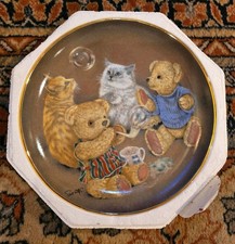 FRANKLIN MINT Collectible Plate BUBBLE BUDDIES By Sue Willis Teddy Bear & Cat