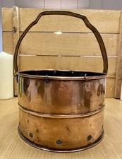 Antique Copper Bucket Fireside Coal/Logs Rustic Handle Garden Planter Pot 22cm