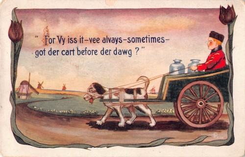 Comic old dog pulling - dog,