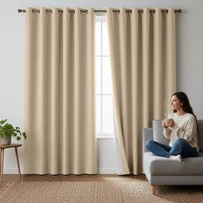 Ring Top Blackout Curtains Eyelet Ready Made Thermal Pair Panels W Tie Backs
