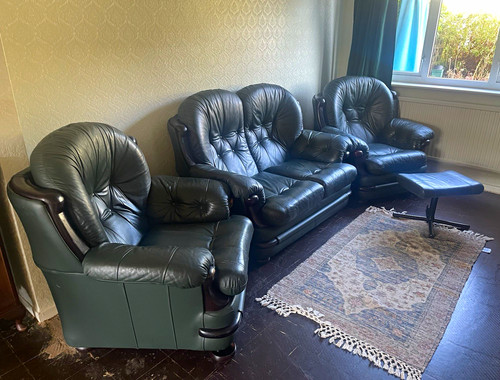 Green leather seater - leather, 2-seater