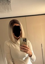 Used Blonde With Dark Rooted Bob Wig, Side Part, Lace Front And Lace Part