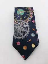 Leonard Paris 100% Silk Tie Made in Italy Navy Floral Clock Design 70040