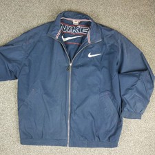 Vintage 90s Nike Jacket Mens Coat Blue Full Zip Nylon Swoosh XL