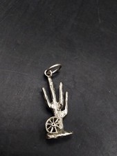 Sterling Silver Southwestern Charm Pendant Cactus With Wagon Wheel Western Scene