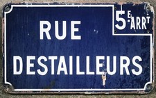 Large old French enamel street sign road plaque plate rue Destailleurs tailors