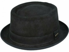 Sheepskin Leather Hat Trilby Pork Pie Fedora Gangster Black Ladies Mens Boys